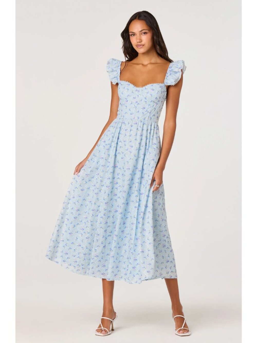 Astr Light Blue Floral Midi Dress